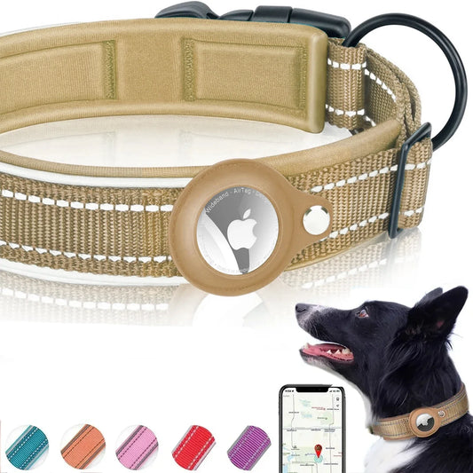 AirTag Dog Collar Reflective Dog Collar Padded Dog Collars AirTag Holder Case Adjustable Pet Collar for Small Medium Large Dogs