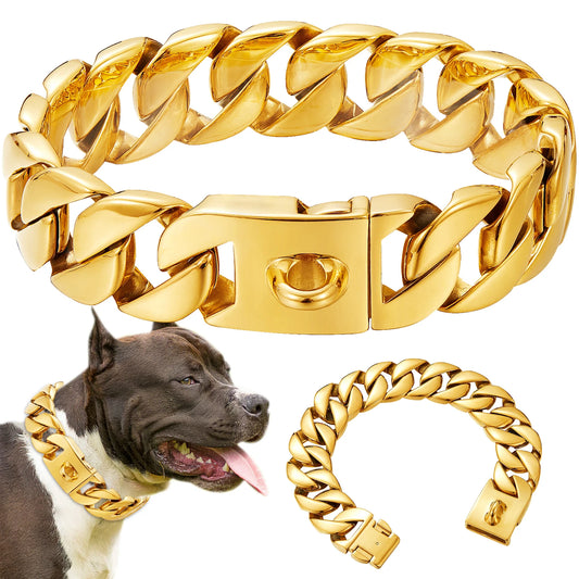 32mm Cuban Link Walking Training Collar, Big Dog Chain Collar,Stainless Steel Strong Heavy Duty Chew  Proof Chain for All Breeds